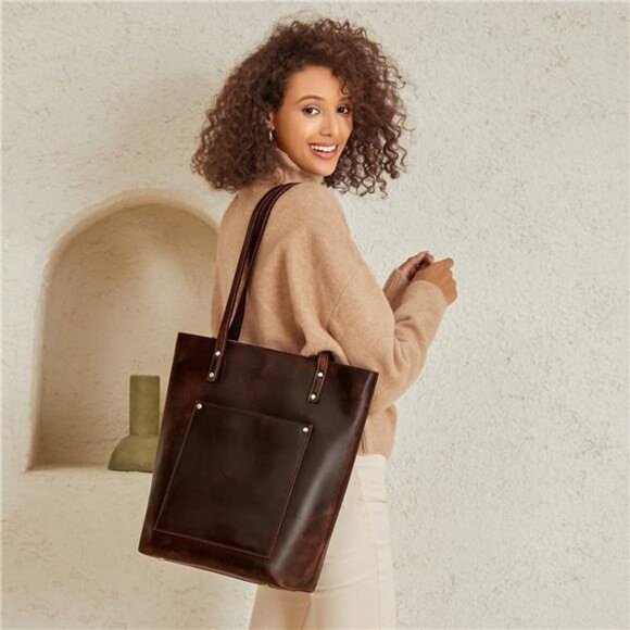 Women Vintage Genuine Leather Tote Bag Large Shoulder Purse Work Handbag - Picture 2 of 7